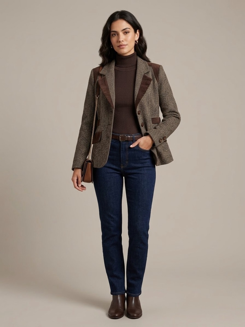 Y2K Vintage Dollhouse Herringbone Tweed Velvet Trim Riding Blazer Jacket L Brown - Picture 12 of 12